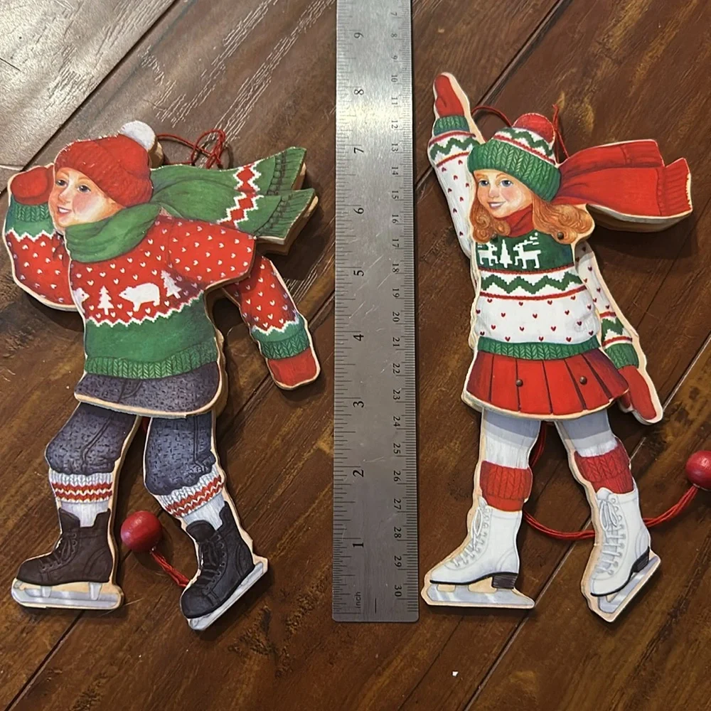 Midwest Imports Wooden Ice Skater Shelf Sitters String Puppets Set of 2